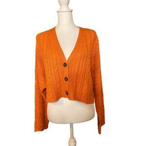 Forever 21 Cable Knit Crop Cardigan Sweater Oversized  Orange Size Small
